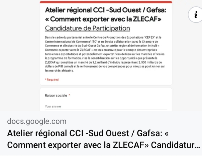 Atelier régional CCI -Sud Ouest / Gafsa: « Comment exporter avec la ZLECAF»